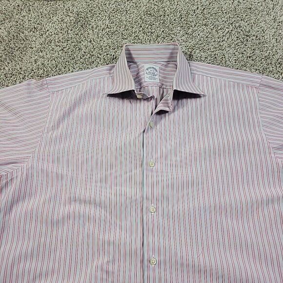 Brooks Brothers Dress Shirt Mens 16/33 Pink Button Up Striped Long Sleeve Stripe - Picture 3 of 7